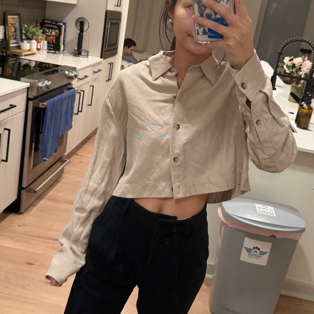 Aritzia Proposal Linen Button Down Cropped Shirt - image 5